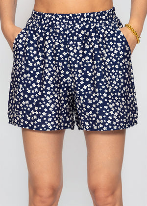Shorts mit floralem Druck - blau