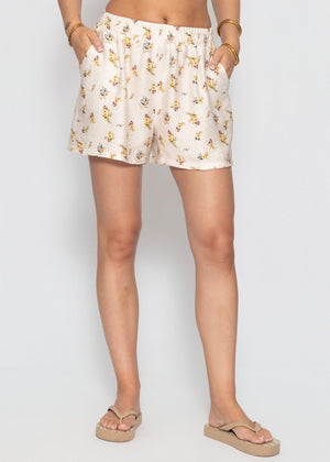 Shorts mit floralem Print - hellbeige