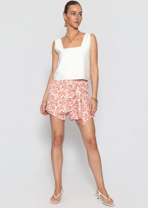 Skort mit Wickeldetail und Korallenmuster - rot-weiß