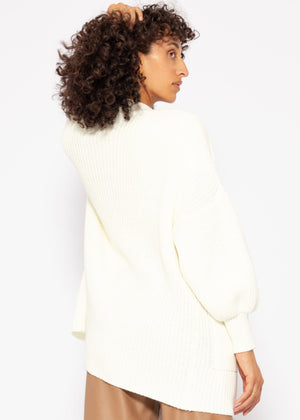 Soft knit cardigan with pockets - off-white