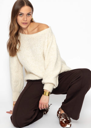Soft, wide jogging pants with piping - espresso