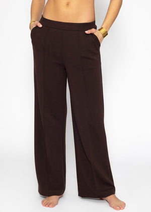 Soft, wide jogging pants with piping - espresso