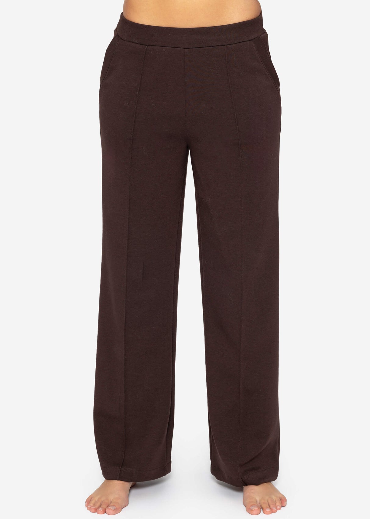 Soft, wide jogging pants with piping - espresso