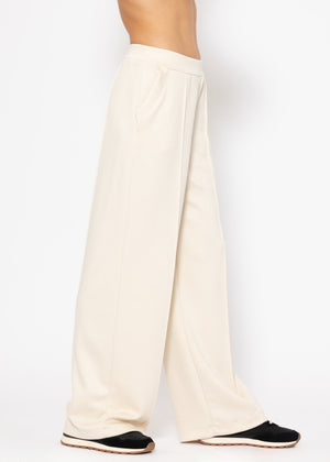 Soft wide jogging pants with piping - off-white