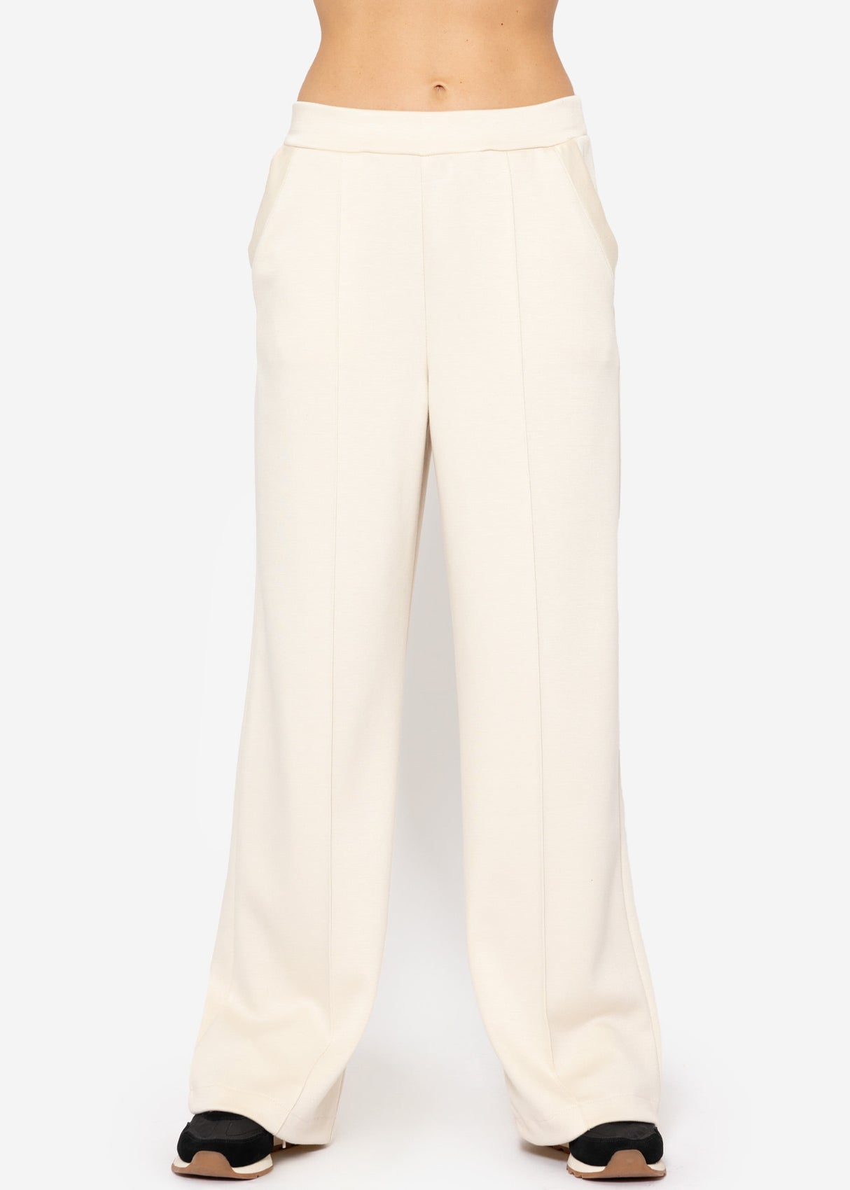 Soft wide jogging pants with piping - off-white