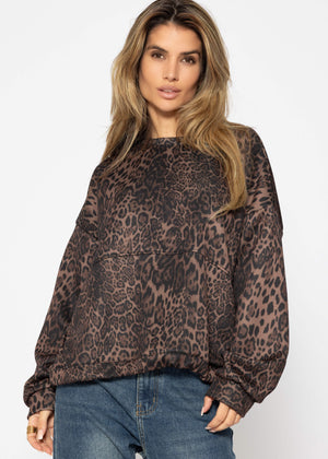 Soft sweatshirt with leopard print - black-brown