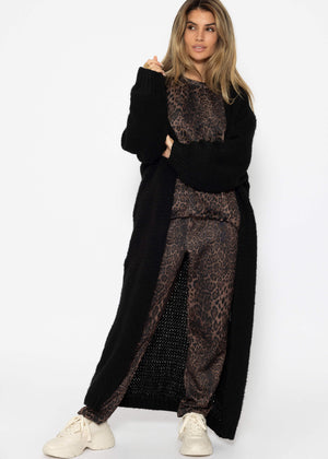 Soft sweatshirt with leopard print - black-brown