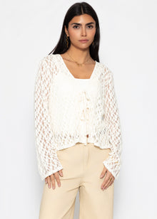Spitzen Blusenjacke mit Bindebänder - offwhite