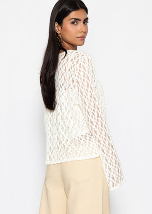 Spitzen Blusenjacke mit Bindebänder - offwhite