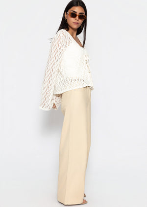 Spitzen Blusenjacke mit Bindebänder - offwhite