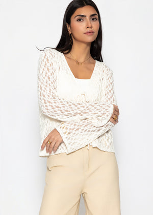 Spitzen Blusenjacke mit Bindebänder - offwhite