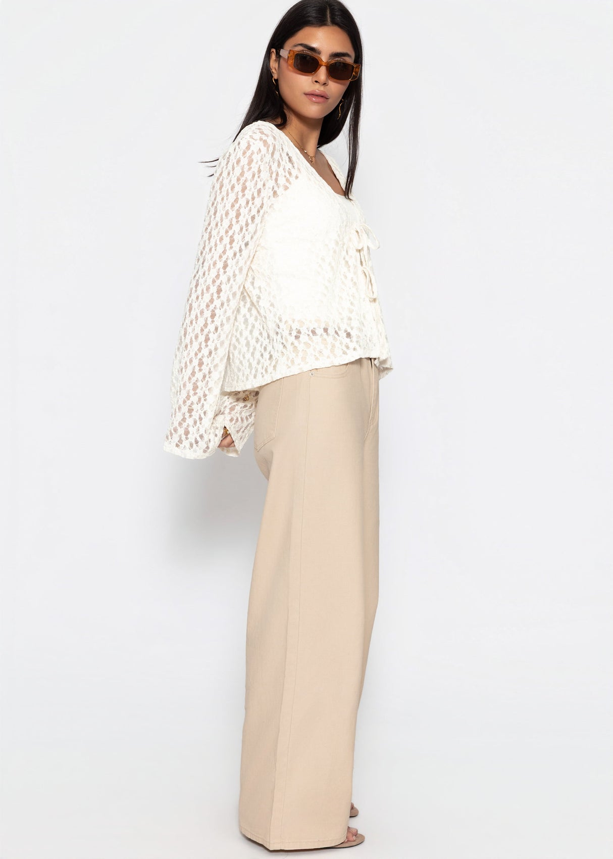 Spitzen Blusenjacke mit Bindebänder - offwhite