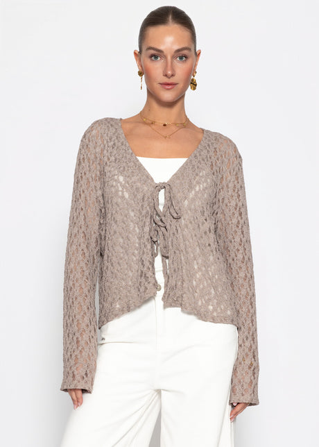 Spitzen Blusenjacke mit Bindebänder - taupe von SASSYCLASSY