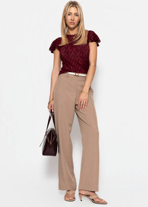 Spitzen T-Shirt mit Flügelärmel - burgundy
