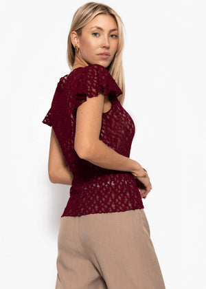 Spitzen T-Shirt mit Flügelärmel - burgundy