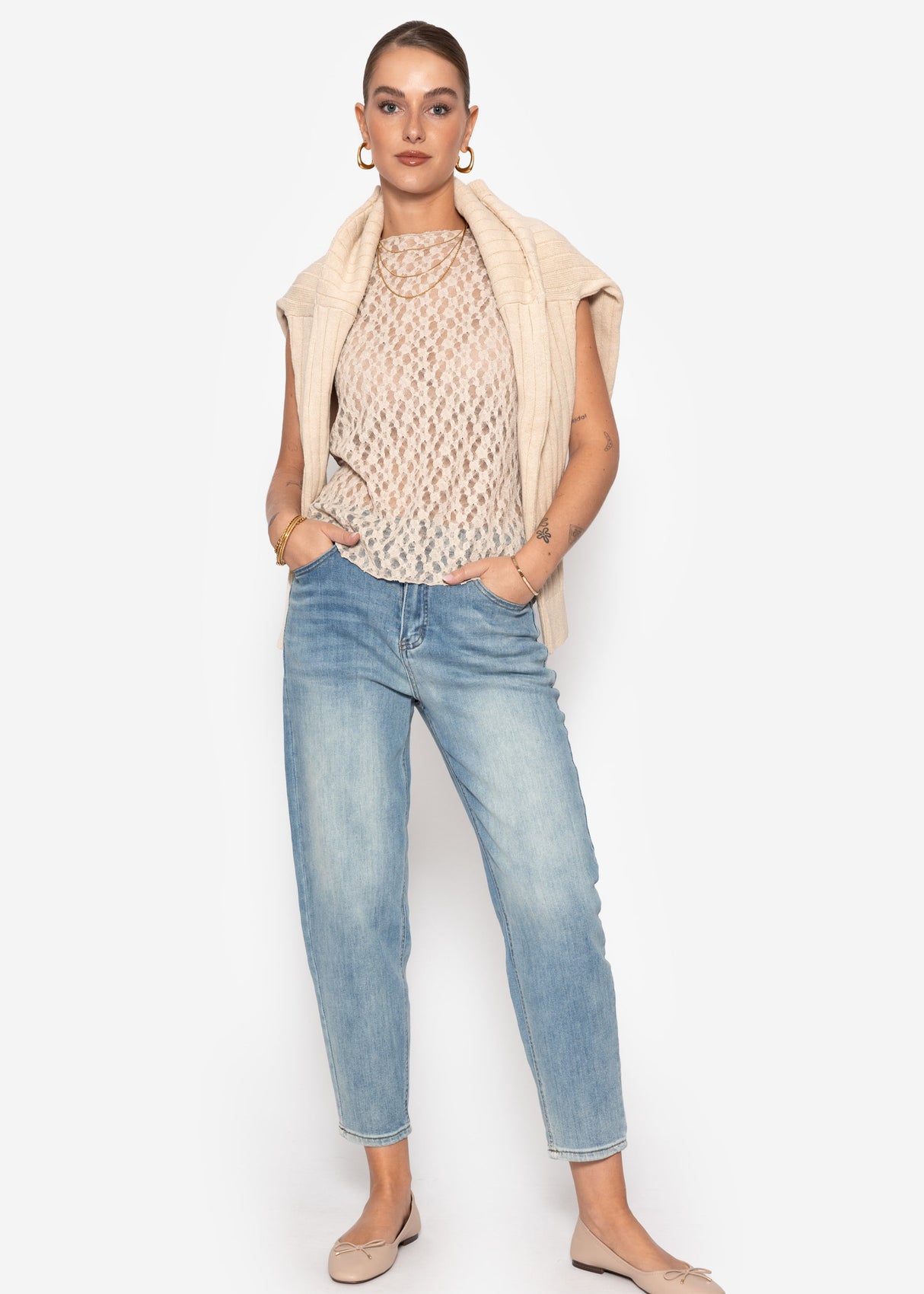Spitzen-Top - beige