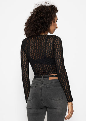 Lace bodysuit with V-neck - black