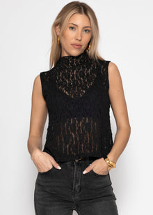 Lace top with stand-up collar - black