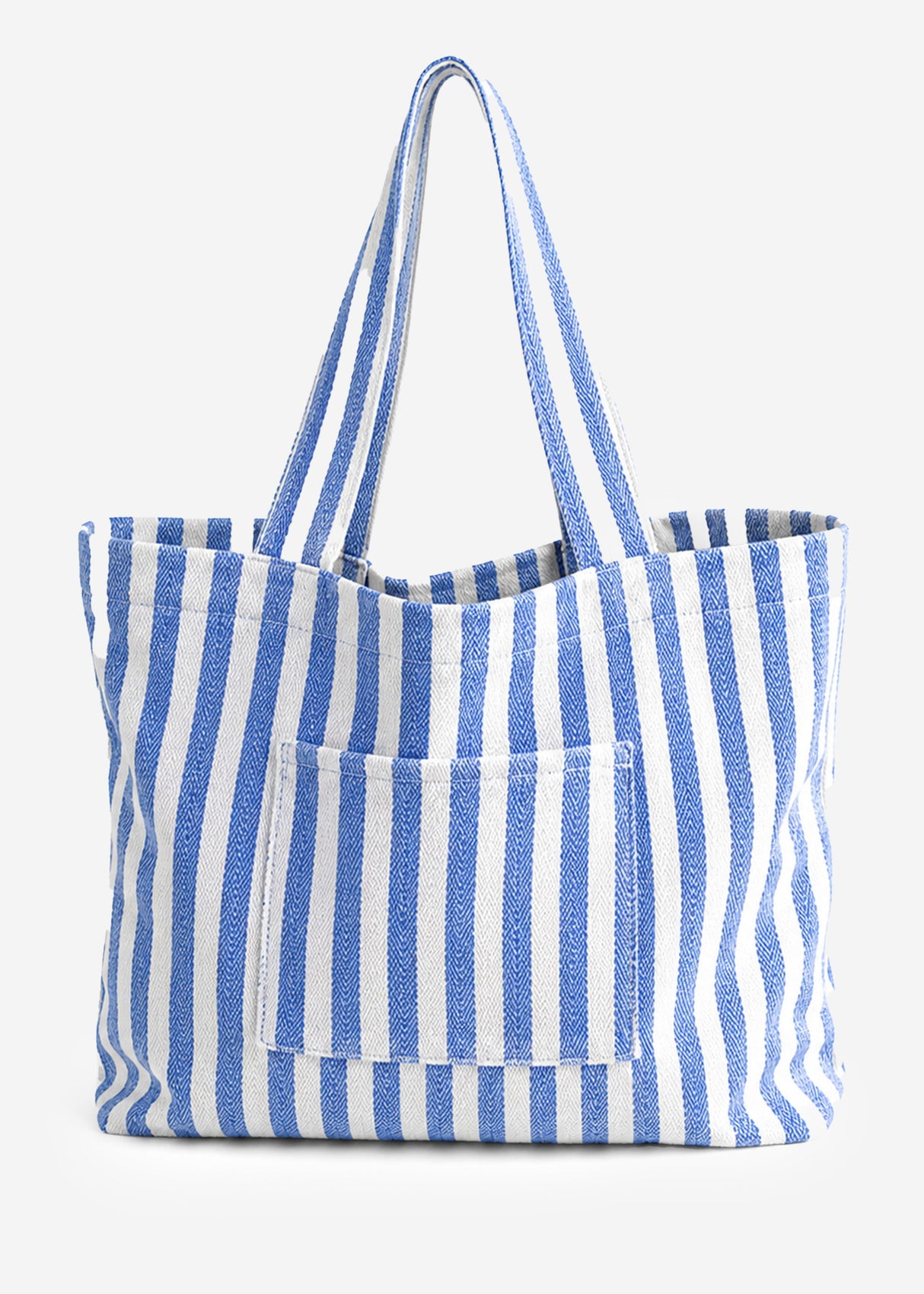 Strandtasche mit maritimem Streifen-Print - blau-weiß