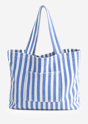 Strandtasche mit maritimem Streifen-Print - blau-weiß