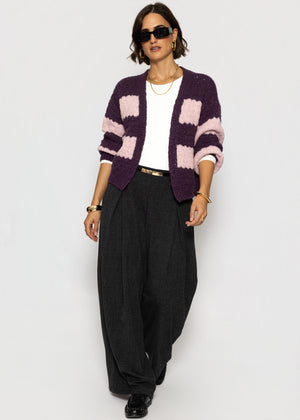 Strick-Cardigan mit breiten Blockstreifen - lila-rosa