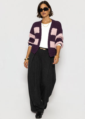 Strick-Cardigan mit breiten Blockstreifen - lila-rosa