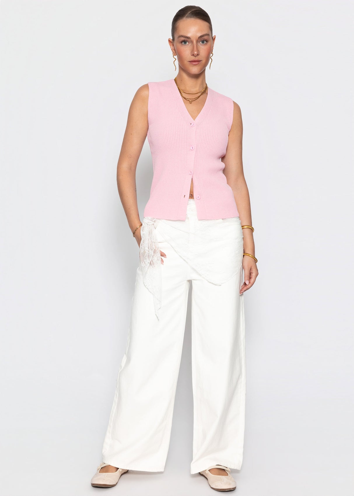 Strick-Top mit Knopfleiste - rosa