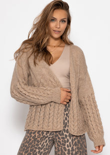 Knitted cardigan with cable pattern - beige