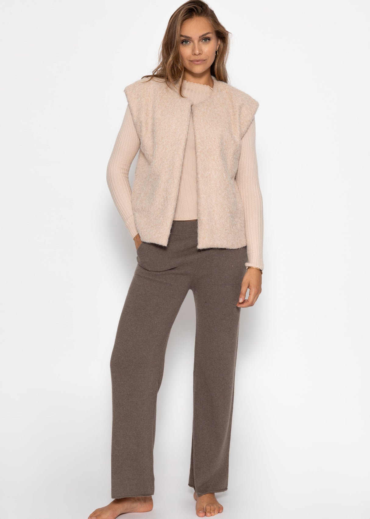 Knitted trousers with cashmere - taupe