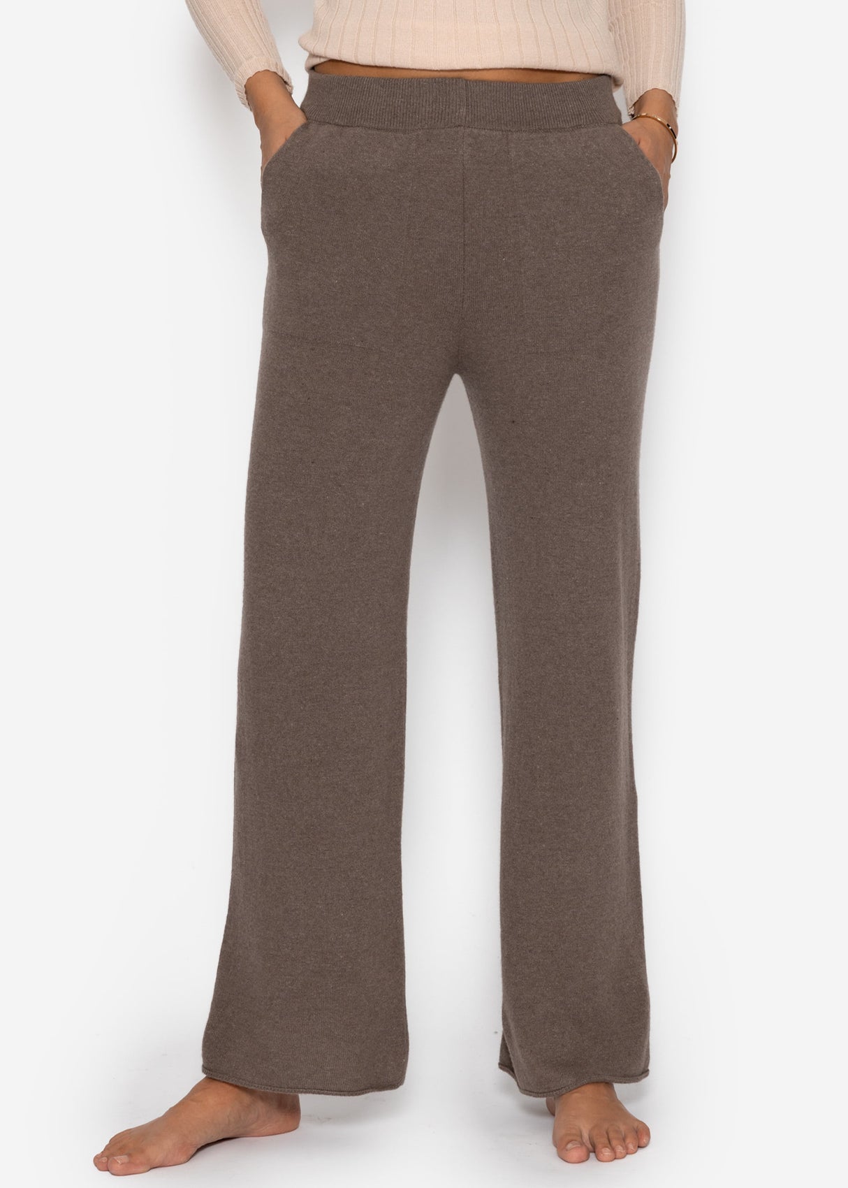 Knitted trousers with cashmere - taupe