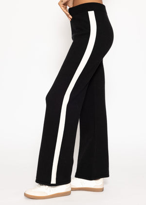 Strickhose mit kontrastierendem Seitenstreifen - schwarz