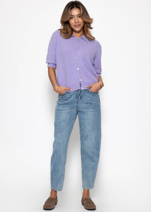 Cardigan with collar and elbow-length sleeves - lilac
