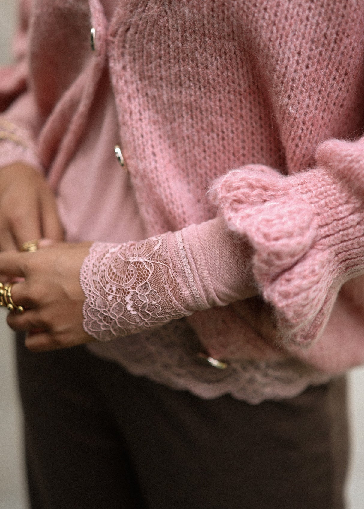 Strickjacke mit 3/4-Ärmeln - altrosa