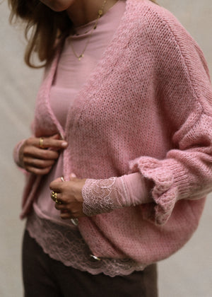 Strickjacke mit 3/4-Ärmeln - altrosa
