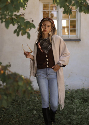 Strickjacke mit 3/4-Ärmeln - braun