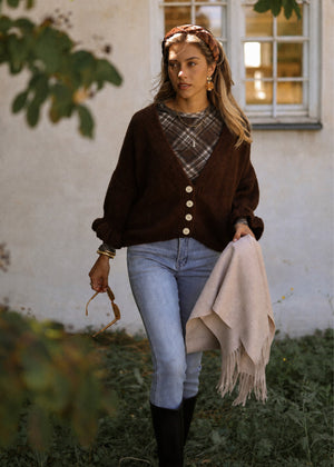 Strickjacke mit 3/4-Ärmeln - braun