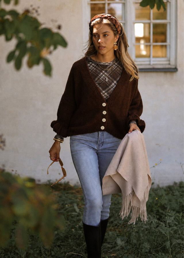Strickjacke mit 3/4-Ärmeln - braun