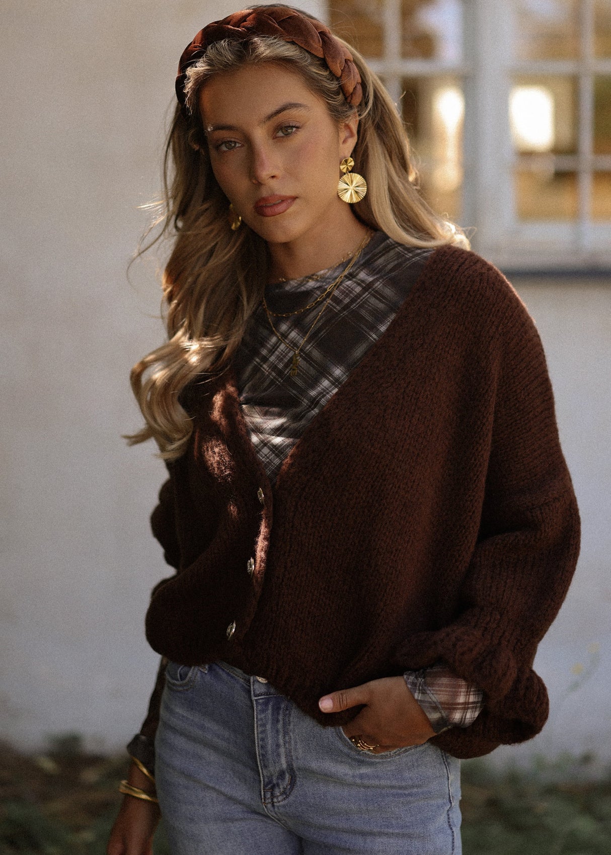Strickjacke mit 3/4-Ärmeln - braun