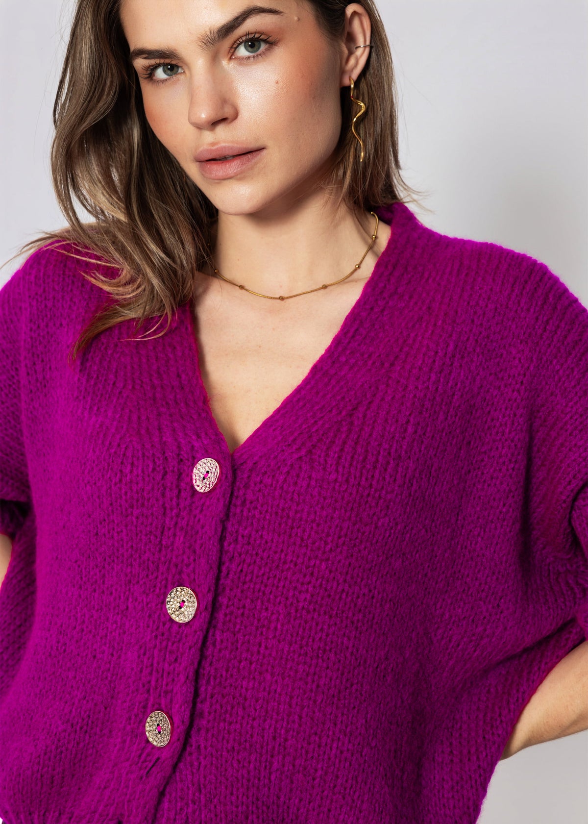 Strickjacke mit 3/4-Ärmeln - fuchsia