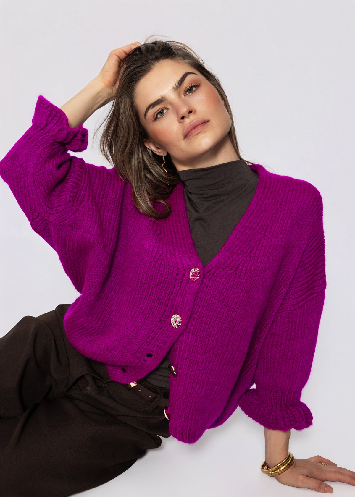 Strickjacke mit 3/4-Ärmeln - fuchsia