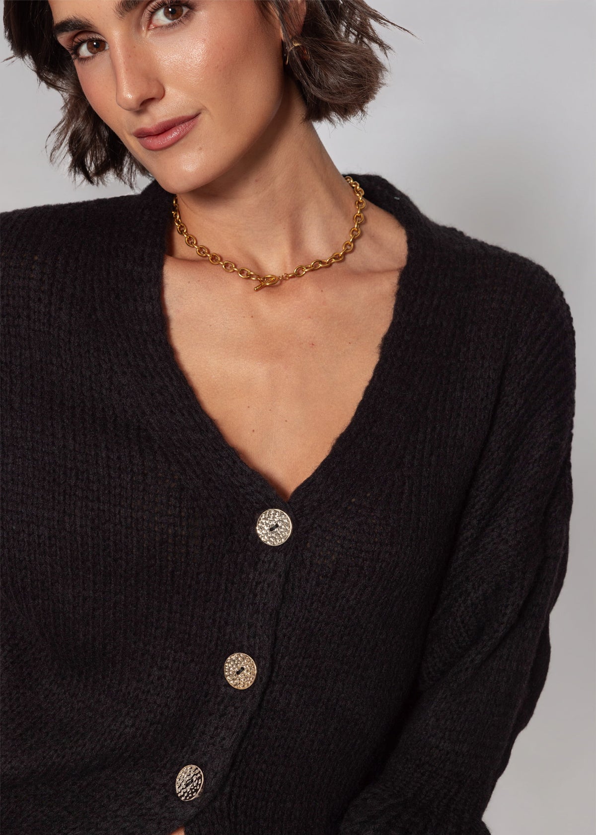 Strickjacke mit 3/4-Ärmeln - schwarz