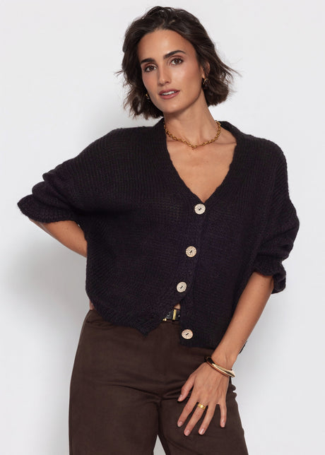 Strickjacke mit 3/4-Ärmeln - schwarz