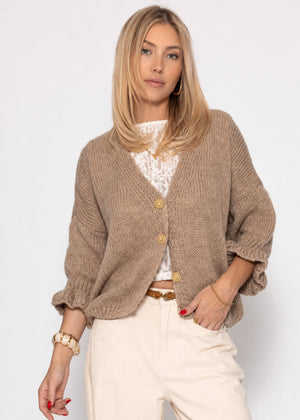 Strickjacke mit 3/4-Ärmeln - taupe
