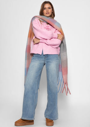 Cardigan with floral appliqué - pink