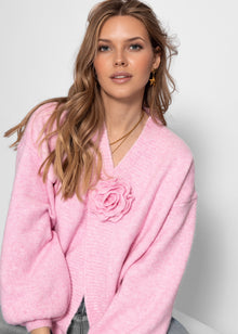 Cardigan with floral appliqué - pink