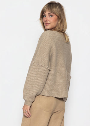 Strickjacke mit dekorativen Statement-Ärmeln - beige