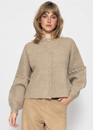 Strickjacke mit dekorativen Statement-Ärmeln - beige