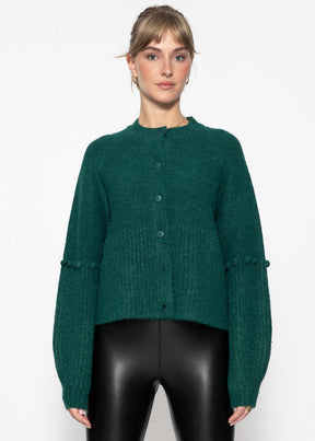 Strickjacke mit dekorativen Statement-Ärmeln - petrol