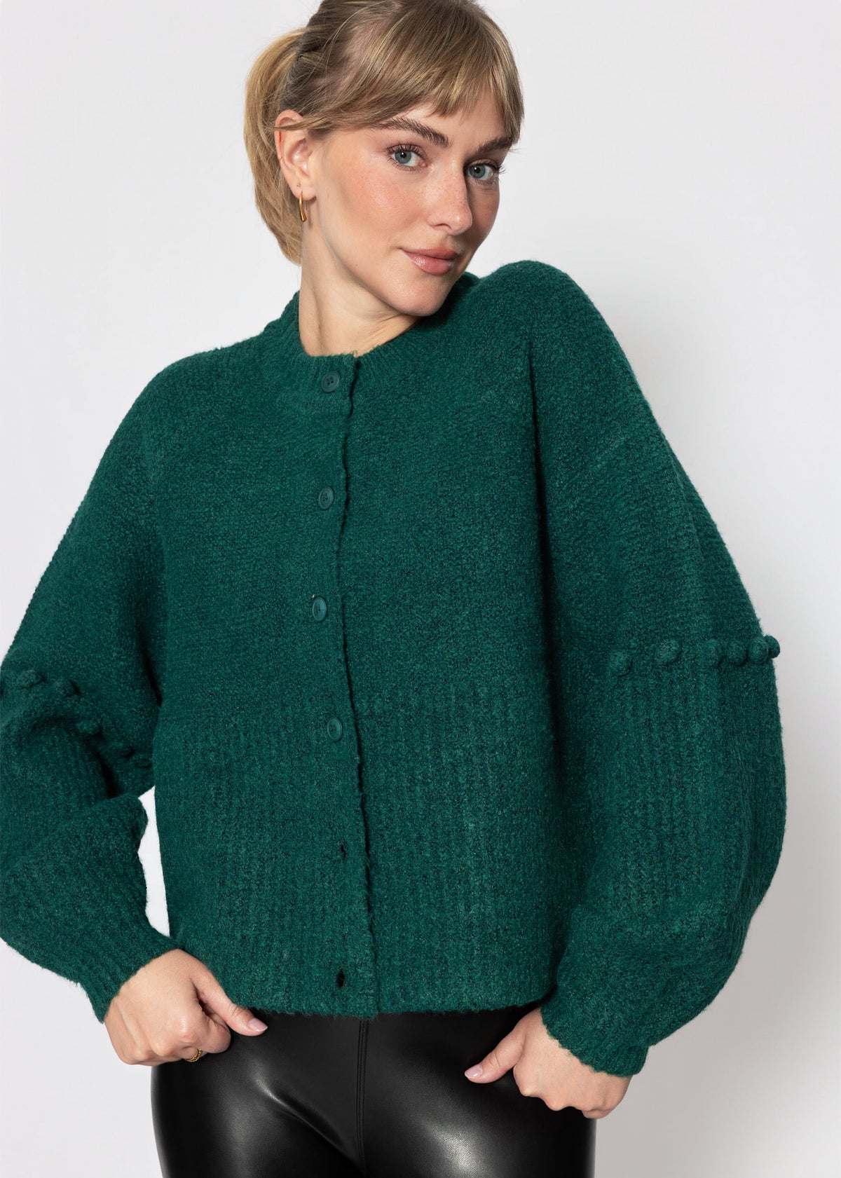 Strickjacke mit dekorativen Statement-Ärmeln - petrol