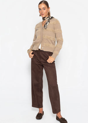 Strickjacke mit flauschigen Streifen - taupe